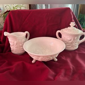 Vintage Imperial Milk Glass creamer, sugar bowl, and serving bowl